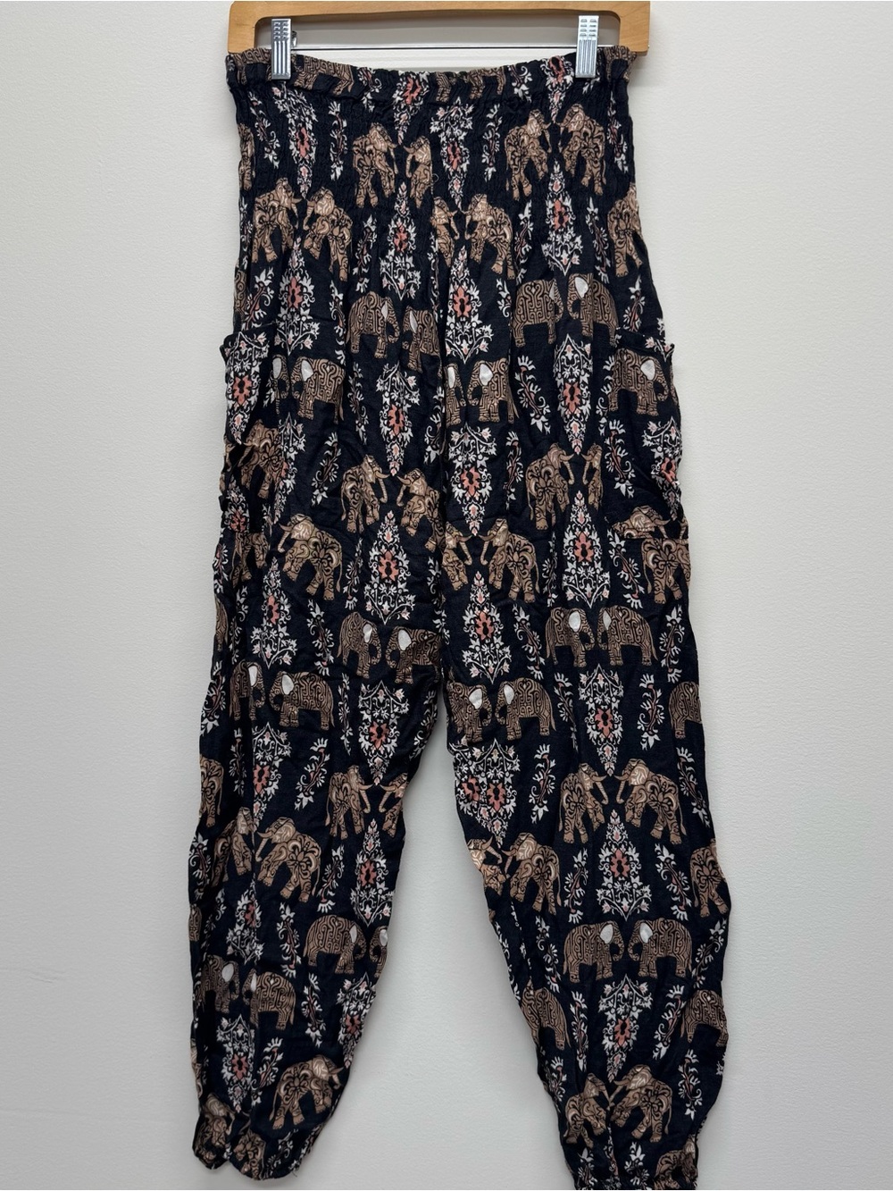 The Elephant Pants Medium Thai Hippie Elephant Print Smocked Boho - L